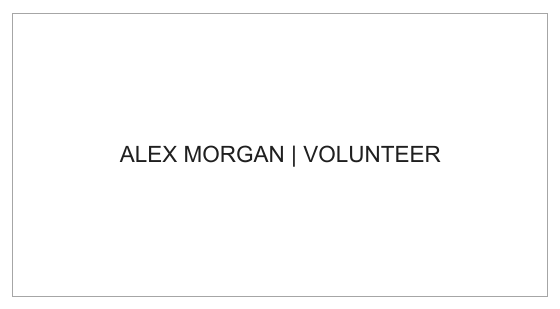 First badge cropped from the downloaded PDF: ALEX MORGAN vertical bar VOLUNTEER, centered on one line.